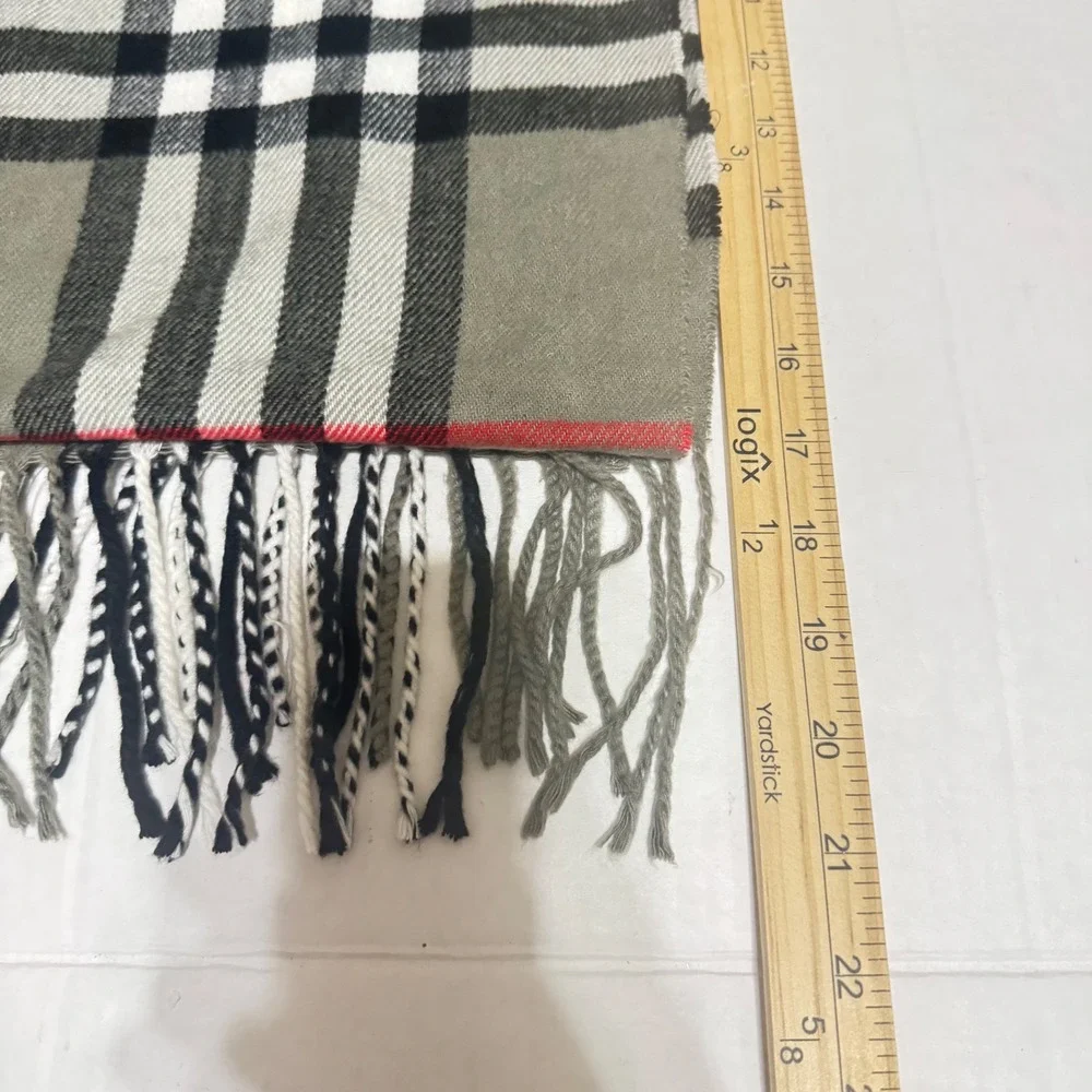 Unbranded Plaid Check Scarf Grey Black White Red Fringe Acrylic‎ Winter Wrap